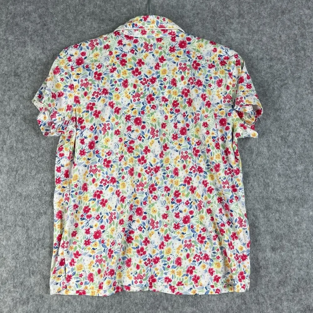 Lauren Ralph Lauren Pajama Top Womens Medium Floral Button Front‎ Monogram Logo